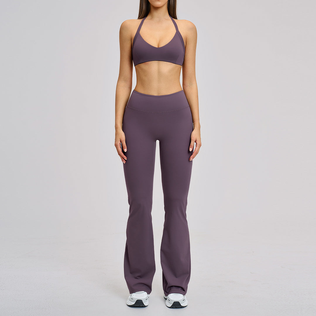 Halter Bra & Flare Legging Set – Eggplant