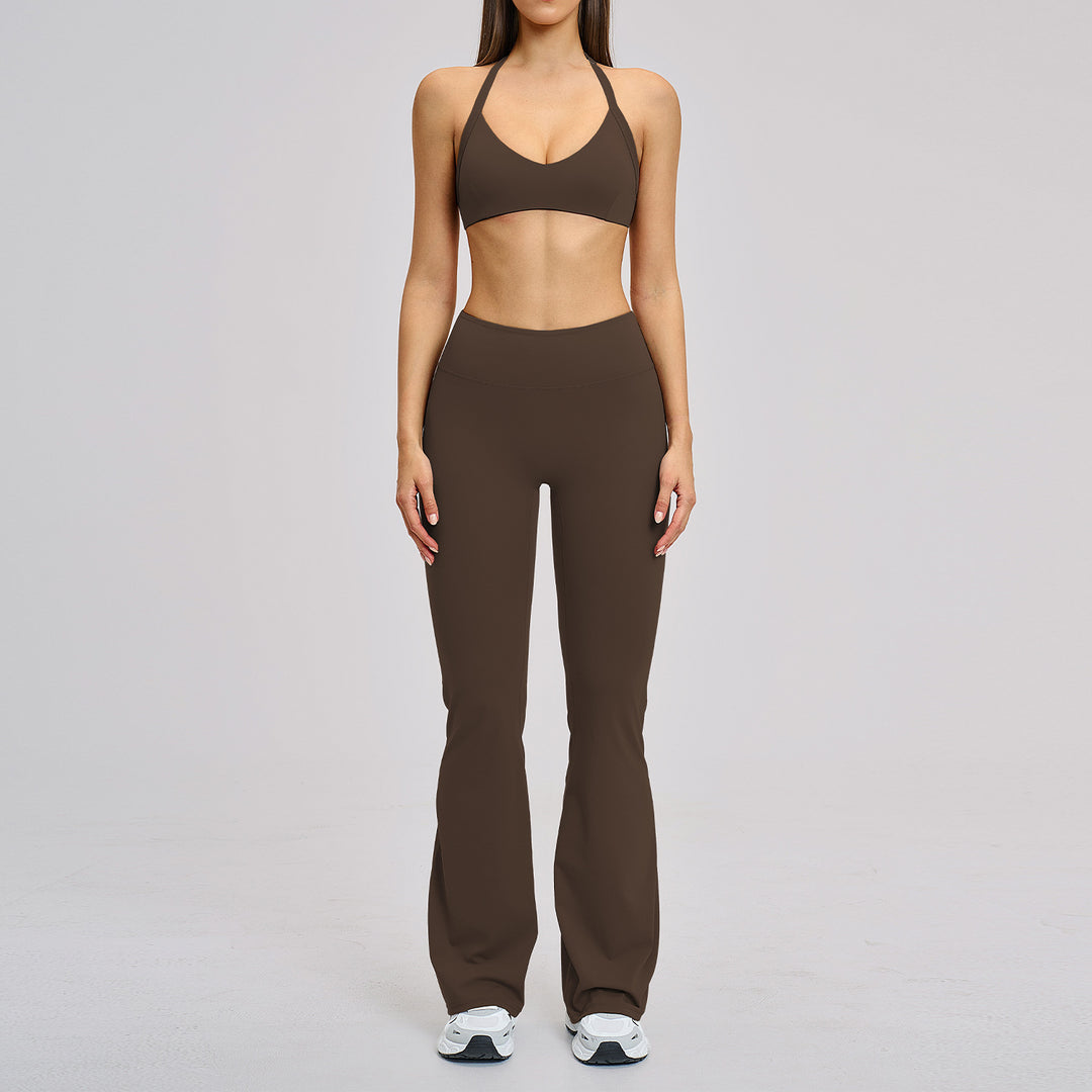 Halter Bra & Flare Legging Set – Black Coffee