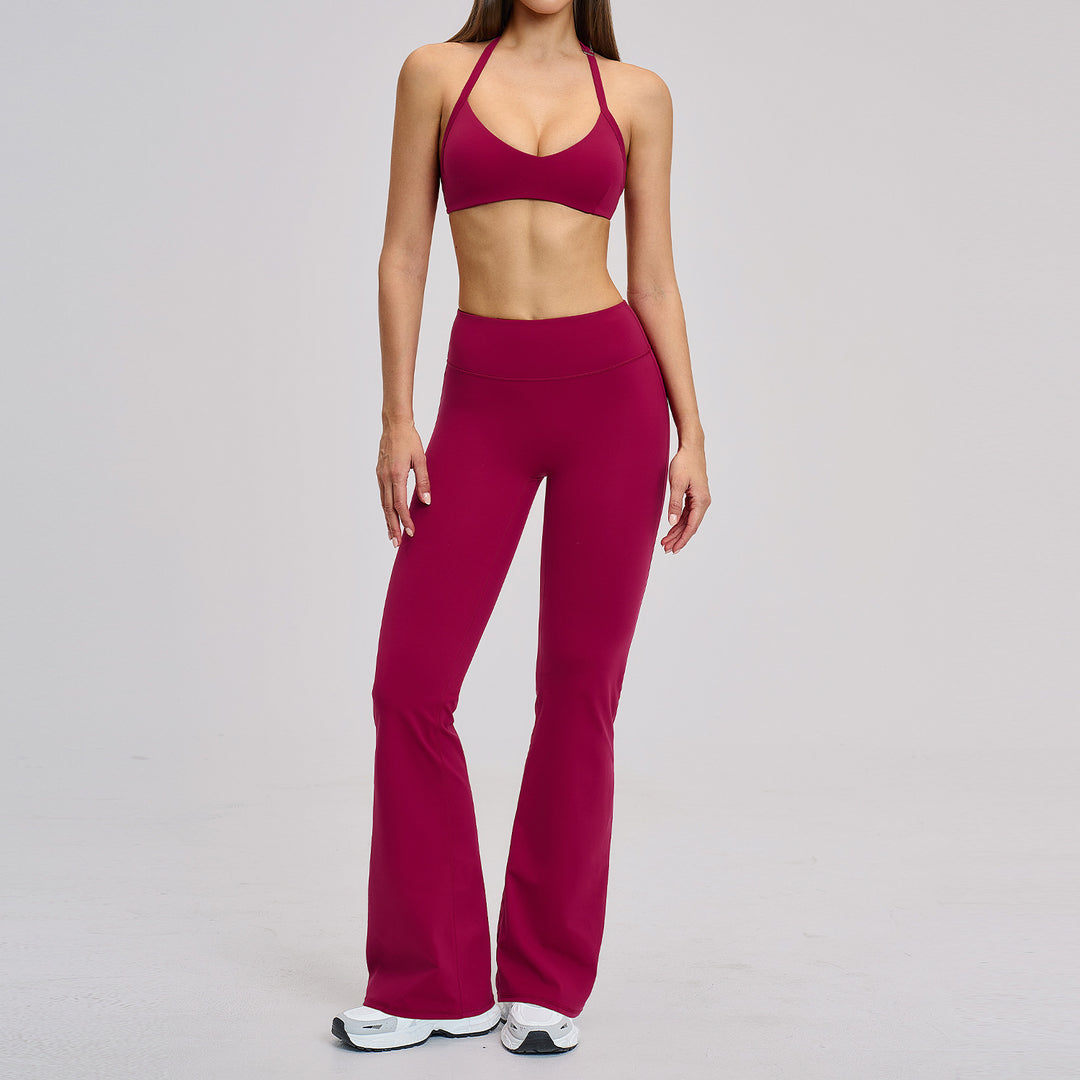 Halter Bra & Flare Legging Set – Raspberry Red