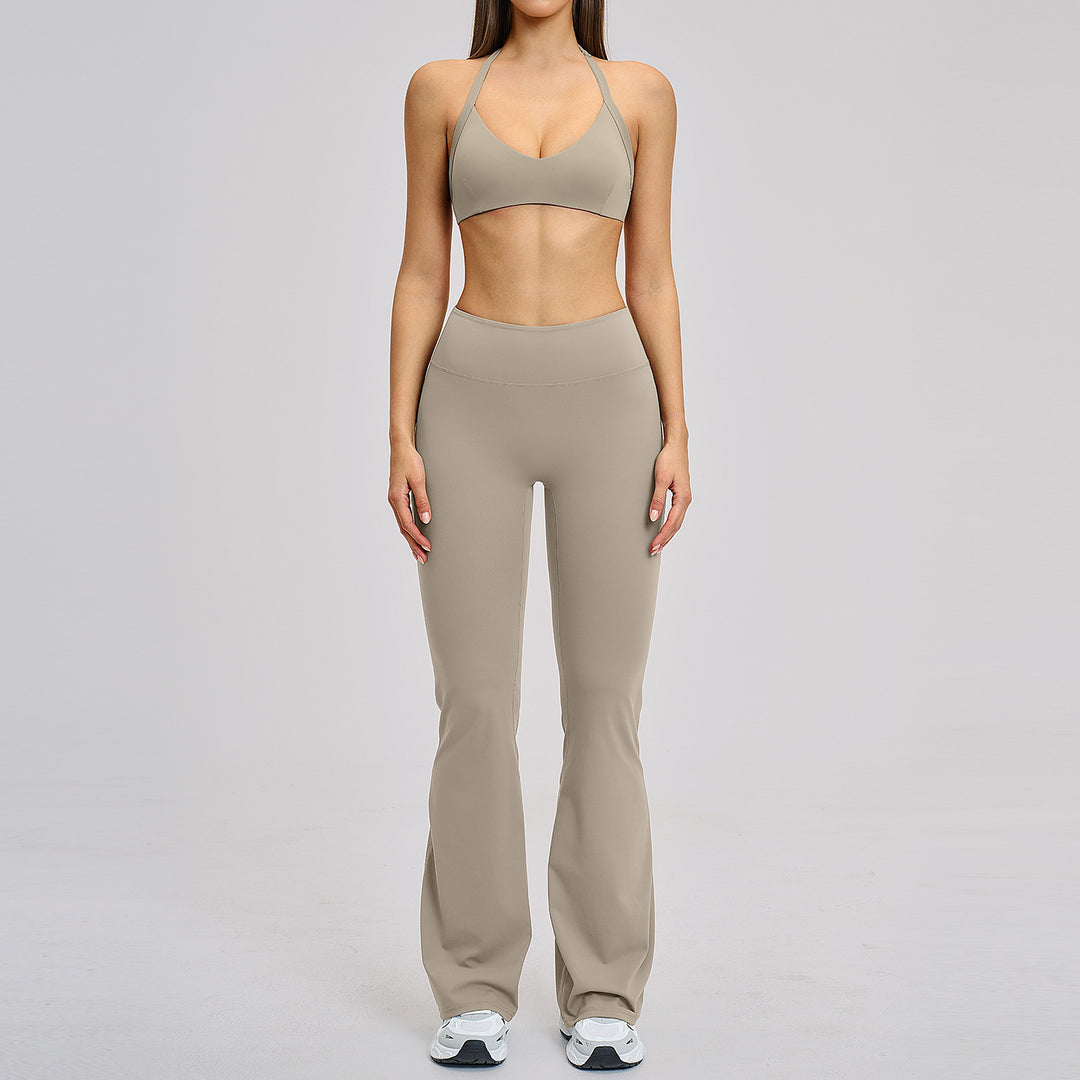 Halter Bra & Flare Legging Set in Frost Gray