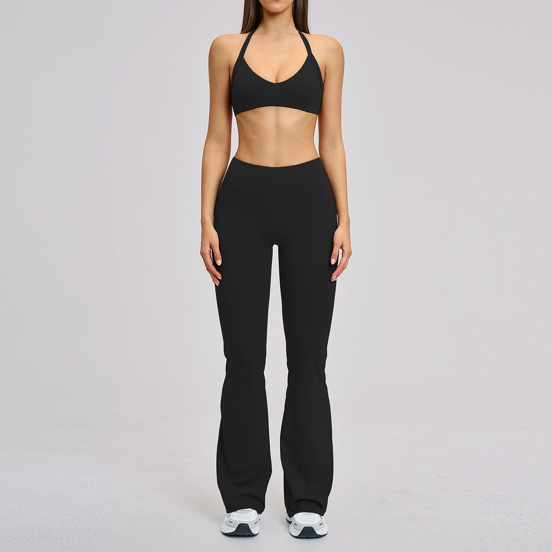 Halter Bra & Flare Legging Set – Black